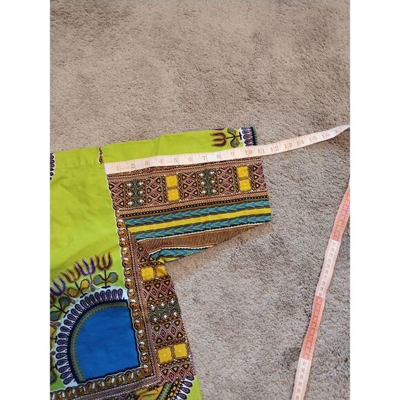 Green & Blue African Dashiki Tunic (Appears Handmade) 29" Long 46" Chest - Picture 7 of 9